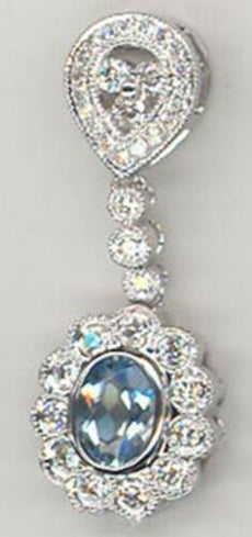 .84CT DIAMOND & AAA AQUAMARINE 14KT WHITE GOLD 3D OVAL & ROUND FLOATING PENDANT