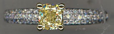 .76CT WHITE & CANARY DIAMOND 14KT 2 TONE GOLD 3D CUSHION & ROUND ENGAGEMENT RING