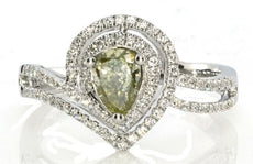 .78CT WHITE & FANCY YELLOW DIAMOND 18KT WHITE GOLD DOUBLE HALO ENGAGEMENT RING