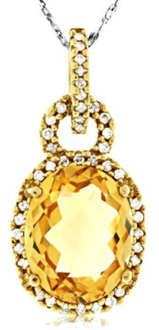 2.57CT DIAMOND & AAA CITRINE 14KT YELLOW GOLD 3D OVAL LOVE KNOT FLOATING PENDANT