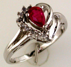 .55CT DIAMOND & AAA RUBY 14KT WHITE GOLD 3D ROUND & PEAR SHAPE HEART LOVE RING