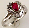 .55CT DIAMOND & AAA RUBY 14KT WHITE GOLD 3D ROUND & PEAR SHAPE HEART LOVE RING