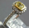 .82CT WHITE & FANCY YELLOW DIAMOND 18K 2 TONE GOLD CUSHION BEZEL ENGAGEMENT RING