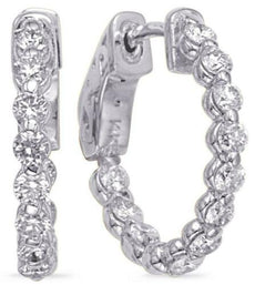 1.13CT DIAMOND 14K WHITE GOLD 3D SHARED PRONG INSIDE OUT HUGGIE HANGING EARRINGS