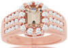 1.95CT DIAMOND & AAA MORAGNITE 14K ROSE GOLD EMERALD CUT & ROUND ENGAGEMENT RING