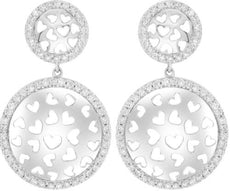 ESTATE LARGE 1.01CT DIAMOND 14K WHITE GOLD CIRCULAR MULTI HEART HANGING EARRINGS