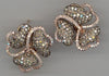 2.77CT WHITE & MOCHA DIAMOND 14KT ROSE GOLD 3D FLOWER CLIP ON HANGING EARRINGS