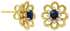 .60CT DIAMOND & AAA SAPPHIRE 14KT YELLOW GOLD OVAL & ROUND FLOWER STUD EARRINGS
