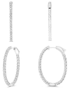 LARGE 3.0CT DIAMOND 14KT WHITE GOLD 3D INSIDE OUT HOOP OVAL FUN HANGING EARRINGS