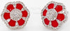 ESTATE .39CT DIAMOND & RED NAMEL 14KT WHITE GOLD 3D FLOWER STUD EARRINGS