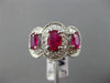 ESTATE LARGE 2.25CT DIAMOND & AAA RUBY 18K WHITE GOLD 3 STONE HALO MILGRAIN RING