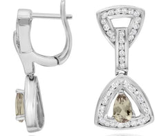 .73CT DIAMOND & AAA SMOKY TOPAZ 14KT WHITE GOLD PEAR SHAPE & ROUND FUN EARRINGS