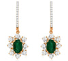 1.50CT DIAMOND & AAA EMERALD 14KT ROSE GOLD OVAL & ROUND FLOWER HANGING EARRINGS