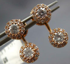 1.20CT DIAMOND 14KT ROSE GOLD 3D DOUBLE SOLITAIRE HALO FLOWER HANGING EARRINGS
