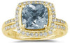 2.81CT DIAMOND & AAA AQUAMARINE 14KT YELLOW GOLD 3D CUSHION CUT & ROUND FUN RING