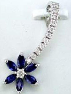 .85CT DIAMOND & AAA SAPPHIRE 14KT WHITE GOLD 3D ROUND & MARQUISE FLOWER PENDANT