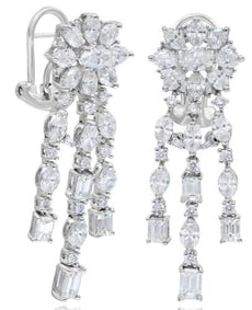 LARGE 4.53CT DIAMOND 18KT WHITE GOLD 3D MULTI SHAPE FLOWER CHANDELIER EARRINGS