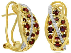 .99CT DIAMOND & AAA RUBY 14KT YELLOW GOLD 3D MARQUISE SHAPE CRISS CROSS EARRINGS