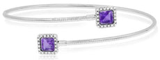 1.39CT DIAMOND & AAA AMETHYST 18K WHITE GOLD 3D PRINCESS & ROUND BANGLE BRACELET