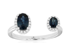 .99CT DIAMOND & AAA SAPPHIRE 14KT WHITE GOLD OVAL & ROUND HALO TENSION FUN RING