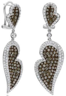 LARGE 3.45CT WHITE & CHOCOLATE FANCY DIAMOND 18KT WHITE GOLD 3D HANGING EARRINGS