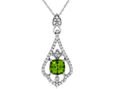 1.29CT DIAMOND & AAA PERIDOT 14KT WHITE GOLD 3D CUSHION & ROUND FLOATING PENDANT