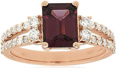 2.60CT DIAMOND & AAA RHODOLITE 14KT ROSE GOLD EMERALD CUT ROUND ENGAGEMENT RING