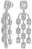 LARGE 3.02CT DIAMOND 14K WHITE GOLD ROUND & BAGUETTE CHANDELIER HANGING EARRINGS