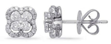 .56CT DIAMOND 14KT WHITE GOLD 3D CLASSIC 4 LEAF CLOVER FLOWER HALO STUD EARRINGS