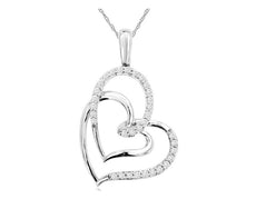 ESTATE .16CT DIAMOND 14KT WHITE GOLD 3D DOUBLE HEART LOVE KNOT FLOATING PENDANT