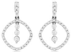 ESTATE .33CT DIAMOND 14K WHITE GOLD 3 STONE CIRCULAR SQUARE FUN HANGING EARRINGS