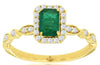 0.81CT DIAMOND & AAA EMERALD 14KT YELLOW GOLD 3D SQUARE HALO LOVE FRIENDSHIP RING