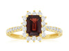 1.68CT DIAMOND & AAA GARNET 14KT YELLOW GOLD EMERALD CUT & ROUND HALO LOVE RING