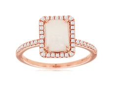 1.15CT DIAMOND & AAA OPAL 14KT ROSE GOLD 3D EMERALD CUT & ROUND SQUARE HALO RING