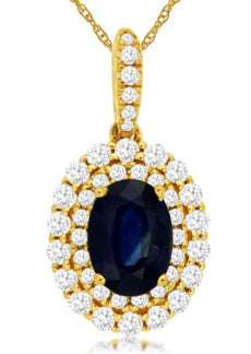 1.39CT DIAMOND & AAA SAPPHIRE 14KT YELLOW GOLD OVAL & ROUND FUN FLOATING PENDANT