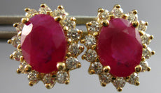 3.41CT DIAMOND & AAA RUBY 14KT YELLOW GOLD 3D OVAL & ROUND STUD EARRINGS #27568