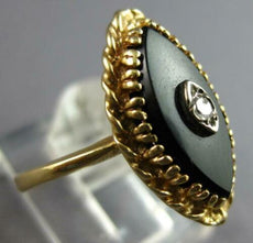 ANTIQUE .03CT OLD MINE DIAMOND & AAA ONYX 14K YELLOW GOLD 3D MARQUISE SHAPE RING