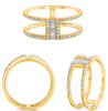 .26CT DIAMOND 14KT YELLOW GOLD 3D CLASSIC ROUND & BAGUETTE DOUBLE BAND BAR RING