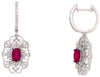 1.77CT DIAMOND & AAA RUBY 14KT WHITE GOLD FLOWER OPEN FILIGREE HANGING EARRINGS