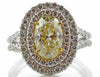 2.94CT WHITE & FANCY YELLOW DIAMOND 18KT 2 TONE GOLD DOUBLE HALO ENGAGEMENT RING