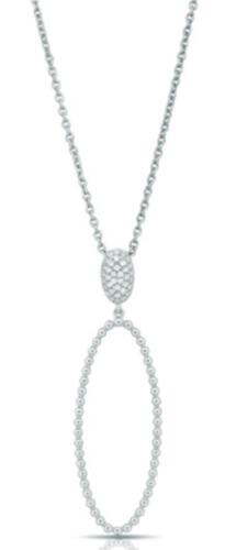 ESTATE .09CT DIAMOND 14KT WHITE GOLD CLASSIC OPEN OVAL PAVE FUN FLOATING PENDANT