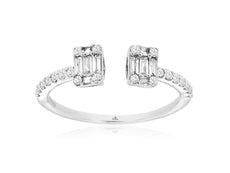 .35CT DIAMOND 14KT WHITE GOLD ROUND & BAGUETTE CLUSTER SQUARE TENSION FUN RING