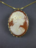 ANTIQUE 14KT YELLOW GOLD 3D LADY CAMEO OVAL FLOATING PENDANT BROOCH #27293