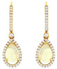 1.82CT DIAMOND & AAA OPAL 14K YELLOW GOLD 3D PEAR SHAPE & ROUND HANGING EARRINGS
