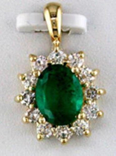 1.83CT DIAMOND & AAA EMERALD 14KT YELLOW GOLD 3D OVAL & ROUND FLOATING PENDANT