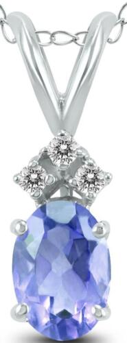 .25CT DIAMOND AAA TANZANITE 14K WHITE GOLD OVAL & ROUND CLASSIC FLOATING PENDANT