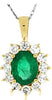 2.75CT DIAMOND & AAA EMERALD 14K YELLOW GOLD CLASSIC OVAL & ROUND FLOWER PENDANT