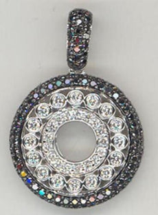 1.09CT WHITE & BLACK DIAMOND 14KT WHITE GOLD 3D CIRCULAR FLOWER FLOATING PENDANT