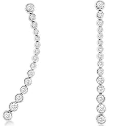 1.0CT DIAMOND 14KT WHITE GOLD ROUND CLASSIC BEZEL JOURNEY FUN HANGING EARRINGS