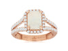 1.66CT DIAMOND & AAA OPAL 14K ROSE GOLD EMERALD CUT & ROUND HALO ENGAGEMENT RING